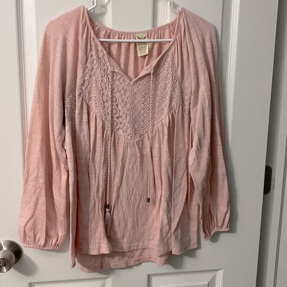 Faded Glory Light Pink Long Sleeve Blouse Size Large
